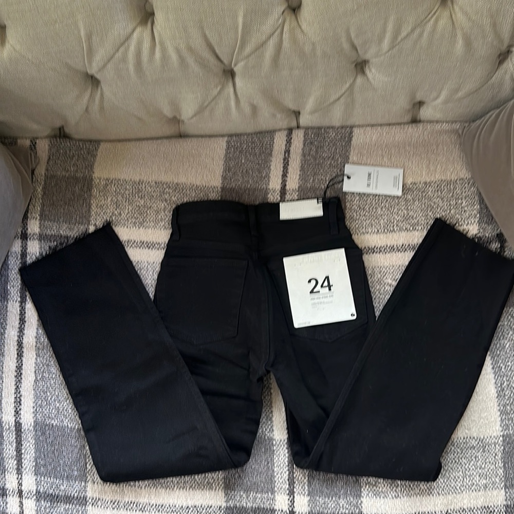BNWT Re/Done Originals High Rise Stove Pipe Denim Jeans Jet Black Size 24